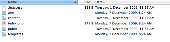 Screenshot of folders list (via ftp)